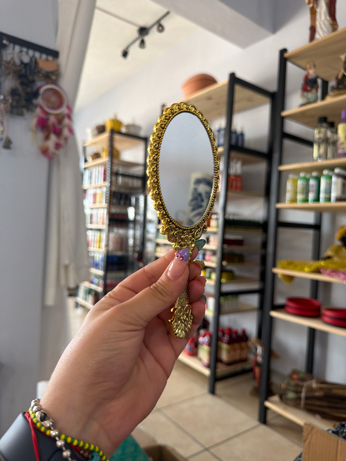 Espejo de mano | espejo dorado para oshun