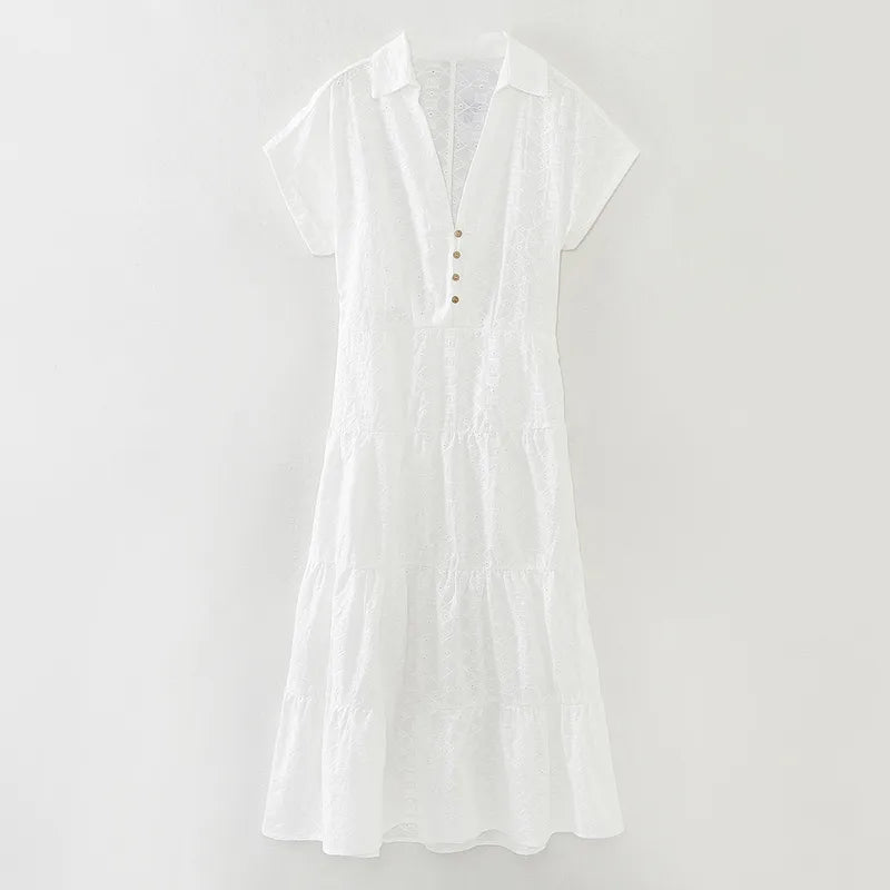 Vestido Camisero Blanco para Iyawó | Elegante de Manga Corta y Cuello de Camisa - large