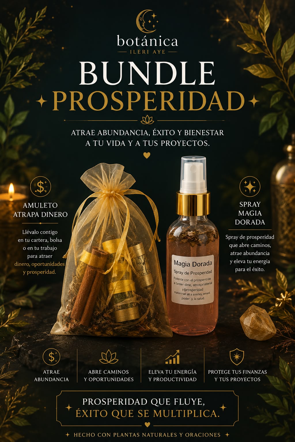 Kit de prosperidad discreta | Spray y amuleto de abundancia