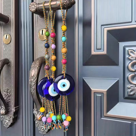 Colgante de Chakra con Ojo Turco Azul | Amuleto Nórdico con Borla para Protección y Energía Positiva