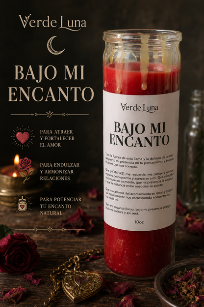 Vela Bajo mi encanto  | Hechizo, amor, endulzamiento amarre | VerdeLuna