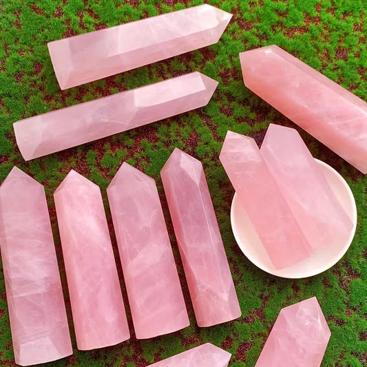Torre de Cuarzo Rosa 6 Caras (2.7”–3.1”) | Cristal Natural para Amor y Energía Positiva