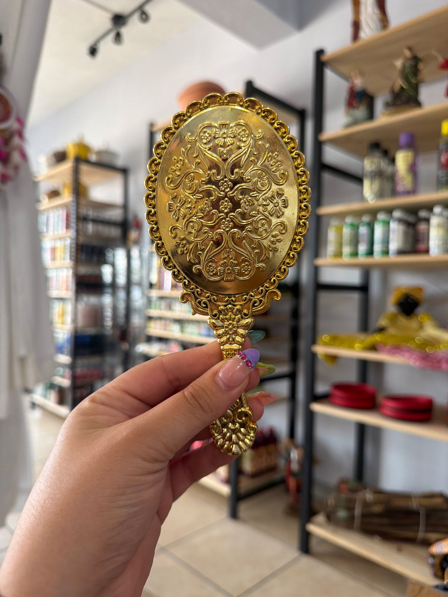 Espejo de mano | espejo dorado para oshun