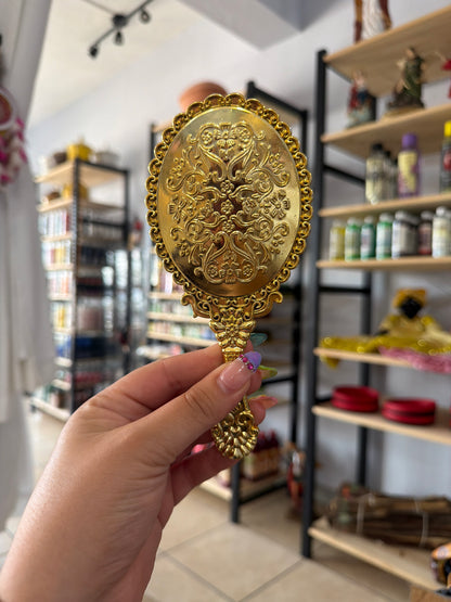 Espejo de mano | espejo dorado para oshun