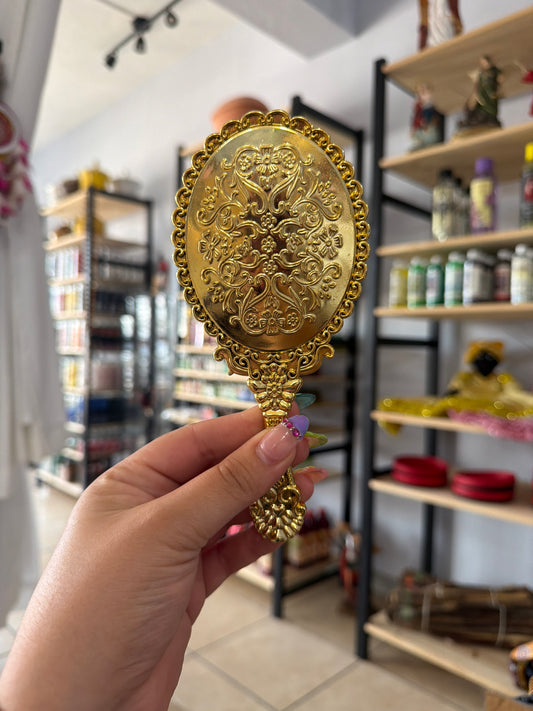 Espejo de mano | espejo dorado para oshun