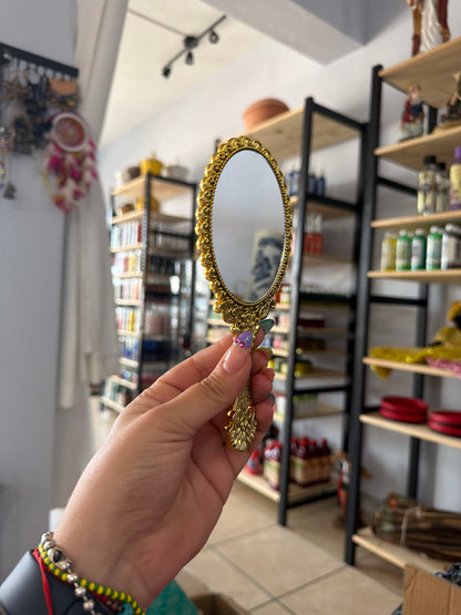 Espejo de mano | espejo dorado para oshun