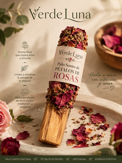 Palo Santo con Rosa Artesanal | Limpieza Energética, Amor Propio y Armonía |VerdeLuna