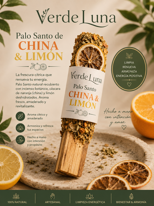 Palo Santo de China y Limón Artesanal | Frescura, Armonía y Renovación |VerdeLuna
