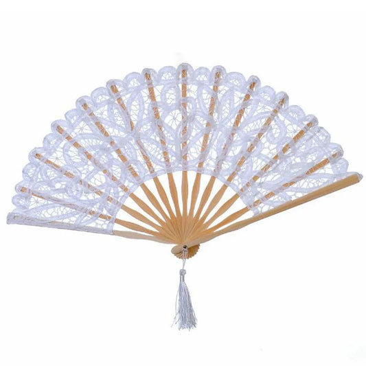 Abanico de Mano con Encaje Blanco y Madera | Elegante Accesorio para Ceremonias y Eventos Especiales