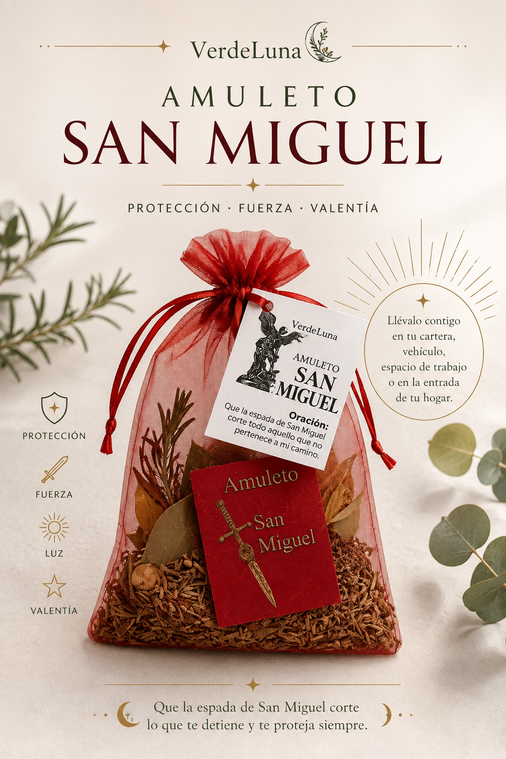 Amuleto de San Miguel con Plantas | Protección Espiritual | VerdeLuna