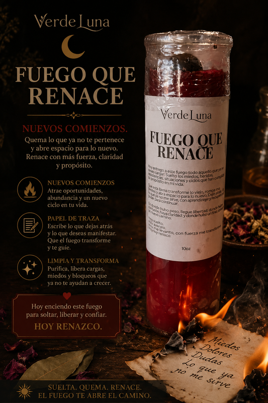 Vela fuego que renace  | Comienzos, renovación, deja atrás todo lo malo, ritual | VerdeLuna (copia)