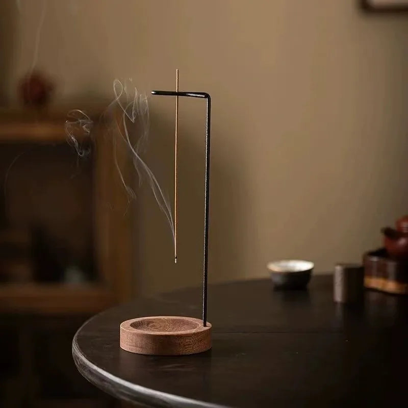 Quemador de Incienso Minimalista con Base de Madera | Porta Inciensos Zen para Aromaterapia y Meditación