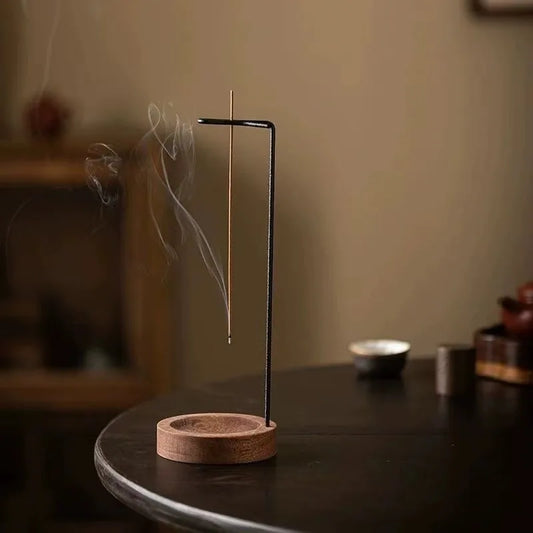 Quemador de Incienso Minimalista con Base de Madera | Porta Inciensos Zen para Aromaterapia y Meditación