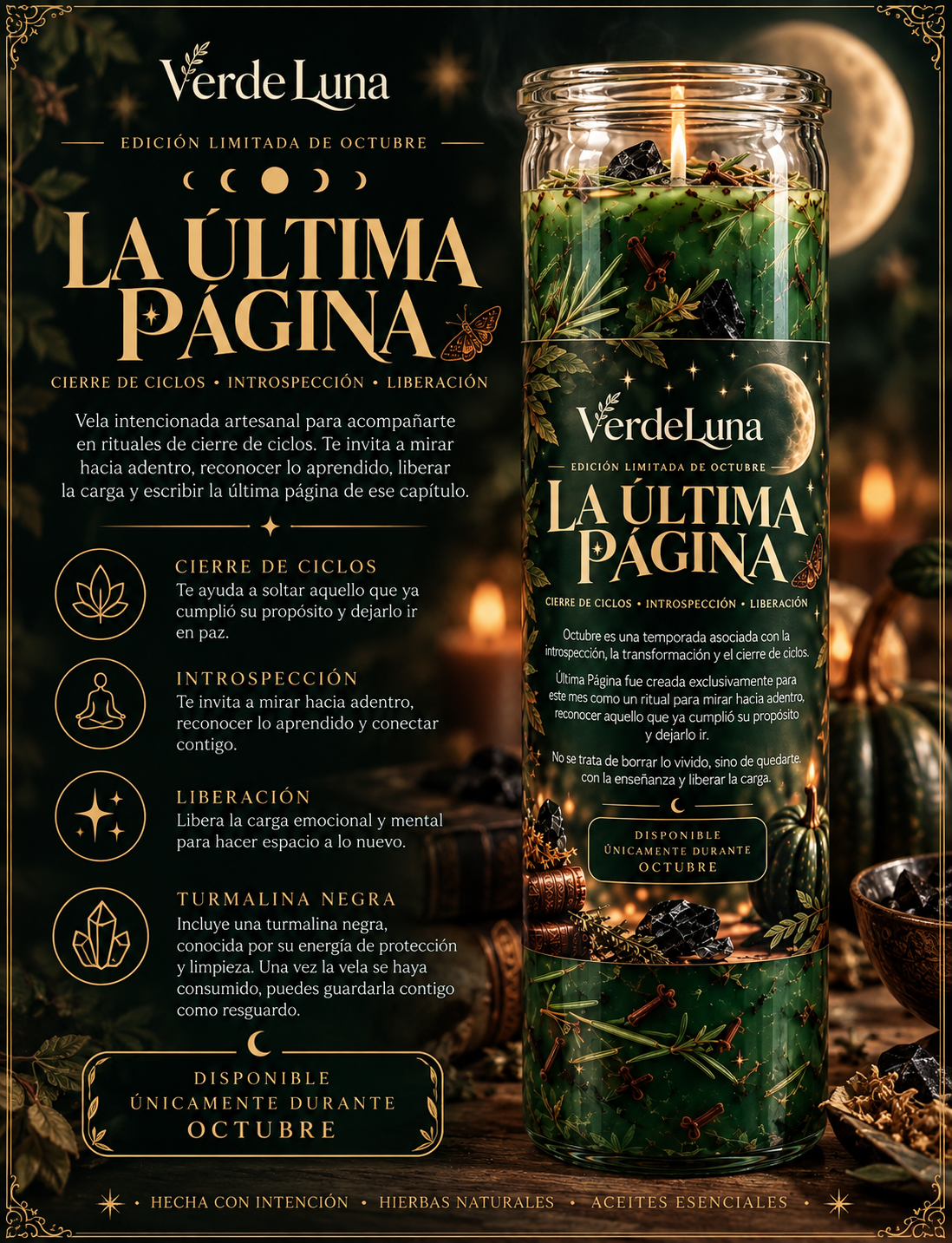 Vela La ultima pagina  |Cierre de Ciclos, Cierre de año – Edición Limitada de Octubre-| olor a calabaza| VerdeLuna