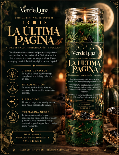 Vela La ultima pagina  |Cierre de Ciclos, Cierre de año – Edición Limitada de Octubre-| olor a calabaza| VerdeLuna