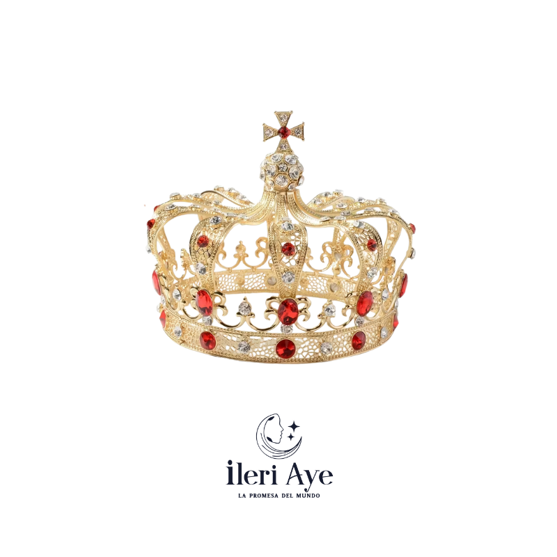 Corona Dorada  con Piedras Rojas