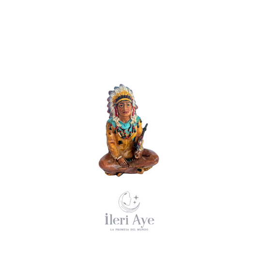 Figura Espiritual de Indio en Resina | Estatua Decorativa y Mística para Altares y Hogar