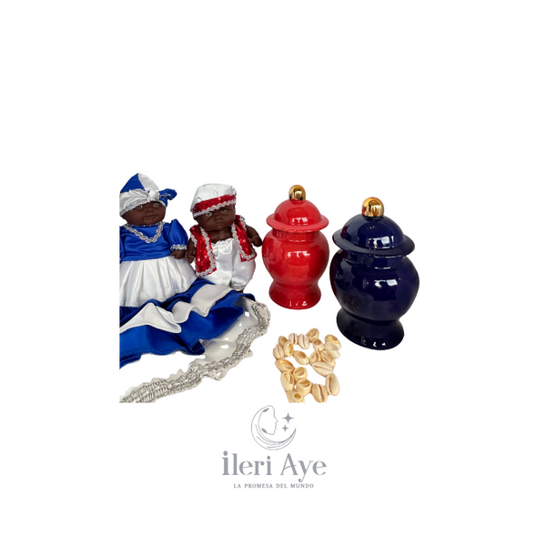 Kit de Ibeyis (Jimaguas) | Soperas, Caracoles y Muñecos Vestidos Yoruba Santería - 2 muñecos vestidos (sin soperas)