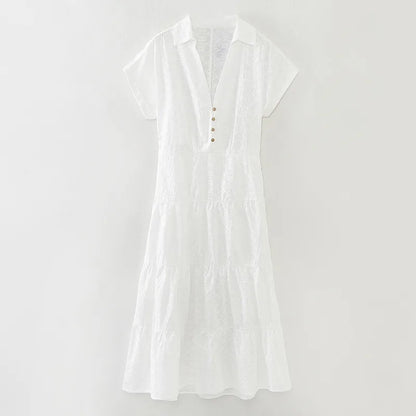Vestido Camisero Blanco para Iyawó | Elegante de Manga Corta y Cuello de Camisa - large