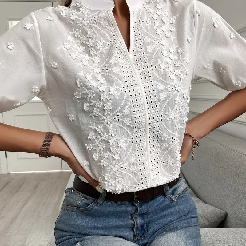 Blusa Blanca de Manga Corta para Iyawó | Ropa Elegante de Mujer - large