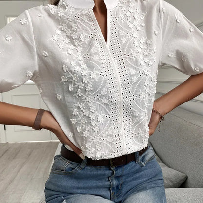 Blusa Blanca de Manga Corta para Iyawó | Ropa Elegante de Mujer - large