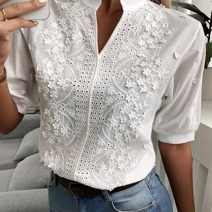 Blusa Blanca de Manga Corta para Iyawó | Ropa Elegante de Mujer - large