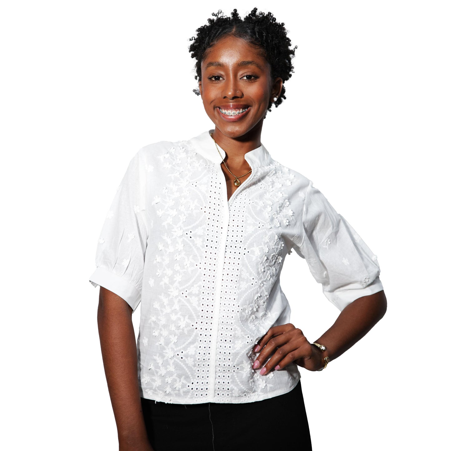 Blusa Blanca de Manga Corta para Iyawó | Ropa Elegante de Mujer - large