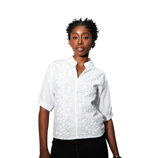 Blusa Blanca de Manga Corta para Iyawó | Ropa Elegante de Mujer - large