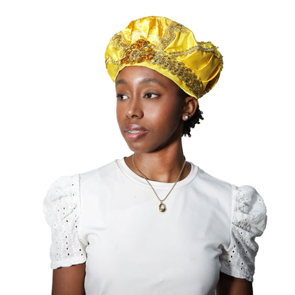 Gorro de Gala de Santo en Colores Azul, Amarillo, Rojo y Rojo con Negro | Accesorio Ritual para Ceremonias de Santería - amaril