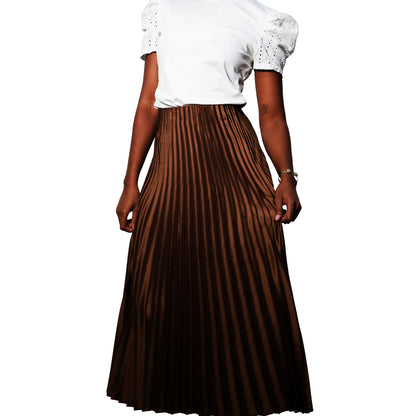 Falda Plisada Marrón | Moda Casual y Elegante para Mujer, Estilo Versátil de Media Pierna - M
