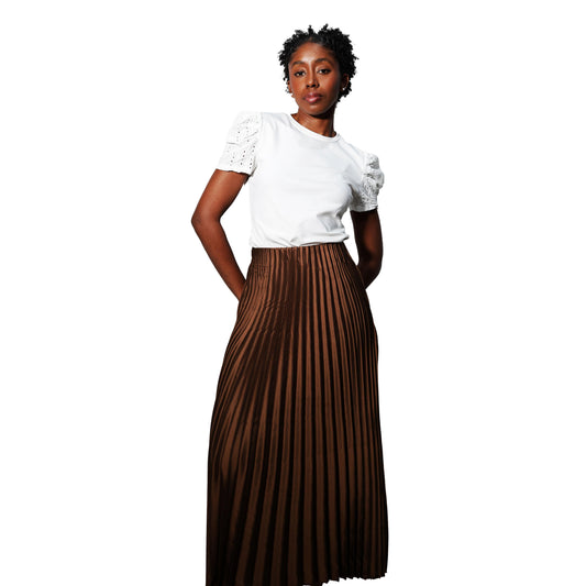 Falda Plisada Marrón | Moda Casual y Elegante para Mujer, Estilo Versátil de Media Pierna - M