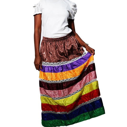 Saya de 9 Colores en Satín | Falda Tradicional Multicolor para Osha y Actividades Religiosas