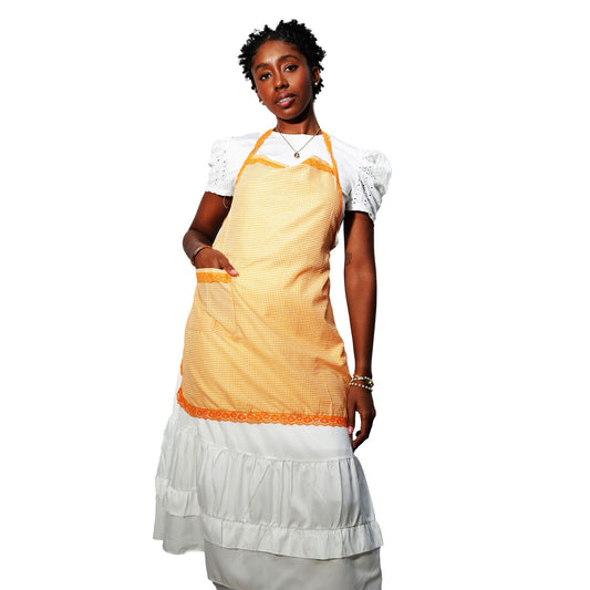 Delantal Amarillo Mostaza Largo de Guinga | Ropa Ritual de Osha de Pecho a Rodillas