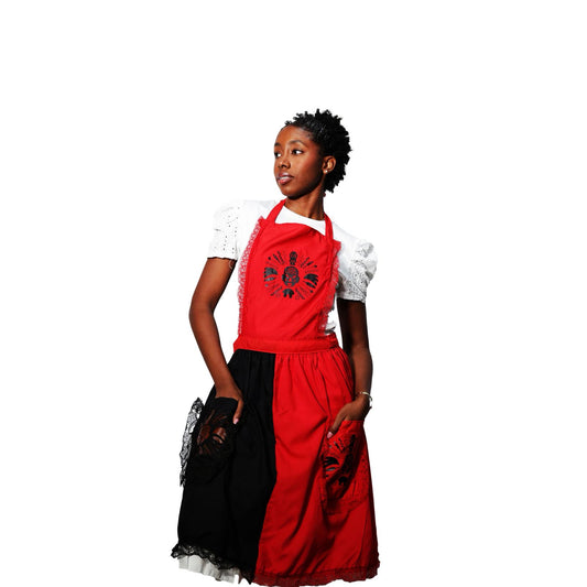 Delantal de Elegguá Rojo y Negro con Bolsillo | Ropa Ritual para Ceremonias de Santería