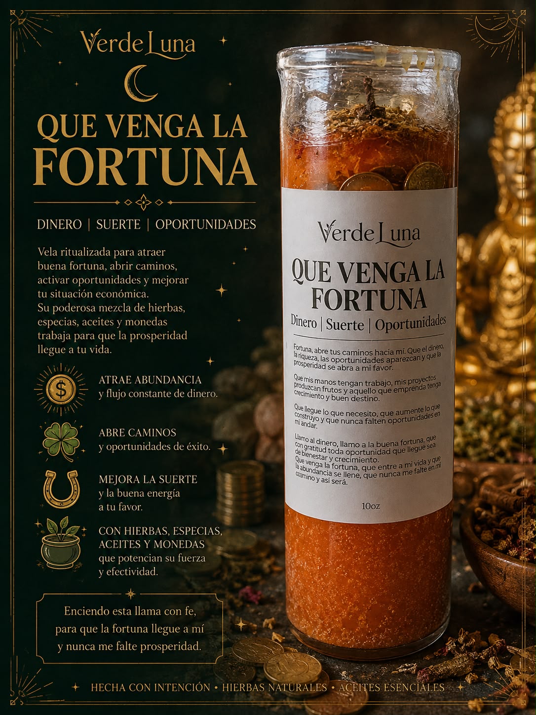 Vela Que venga la fortuna  | Fortuna, suerte, riquesas, juegos | VerdeLuna