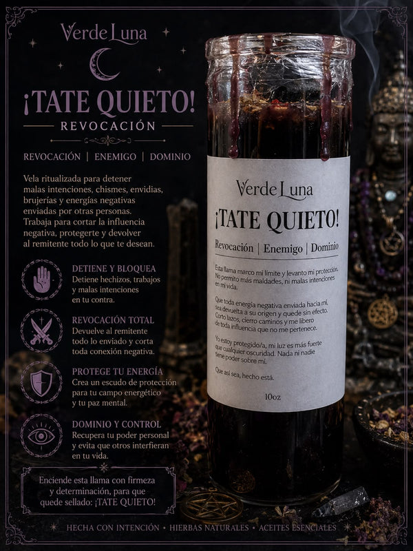Vela Tate quieto  | contra enemigos, revocación, fuerza, bloqueo, corte de trabajos | VerdeLuna