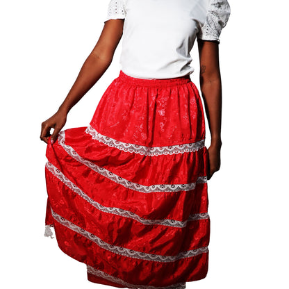 Saya de Satín en Colores Rojo, Amarillo y Azul | Falda Tradicional para Osha y Actividades Religiosas - roja