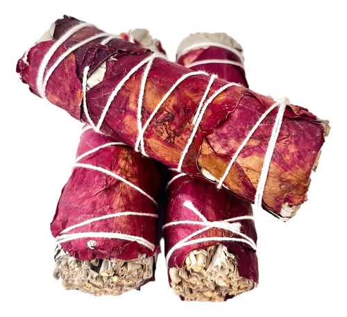 Sahumerio de Salvia Blanca con Pétalos de Rosa Roja (4”) | Limpieza Energética Mayorista para Tiendas y Rituales