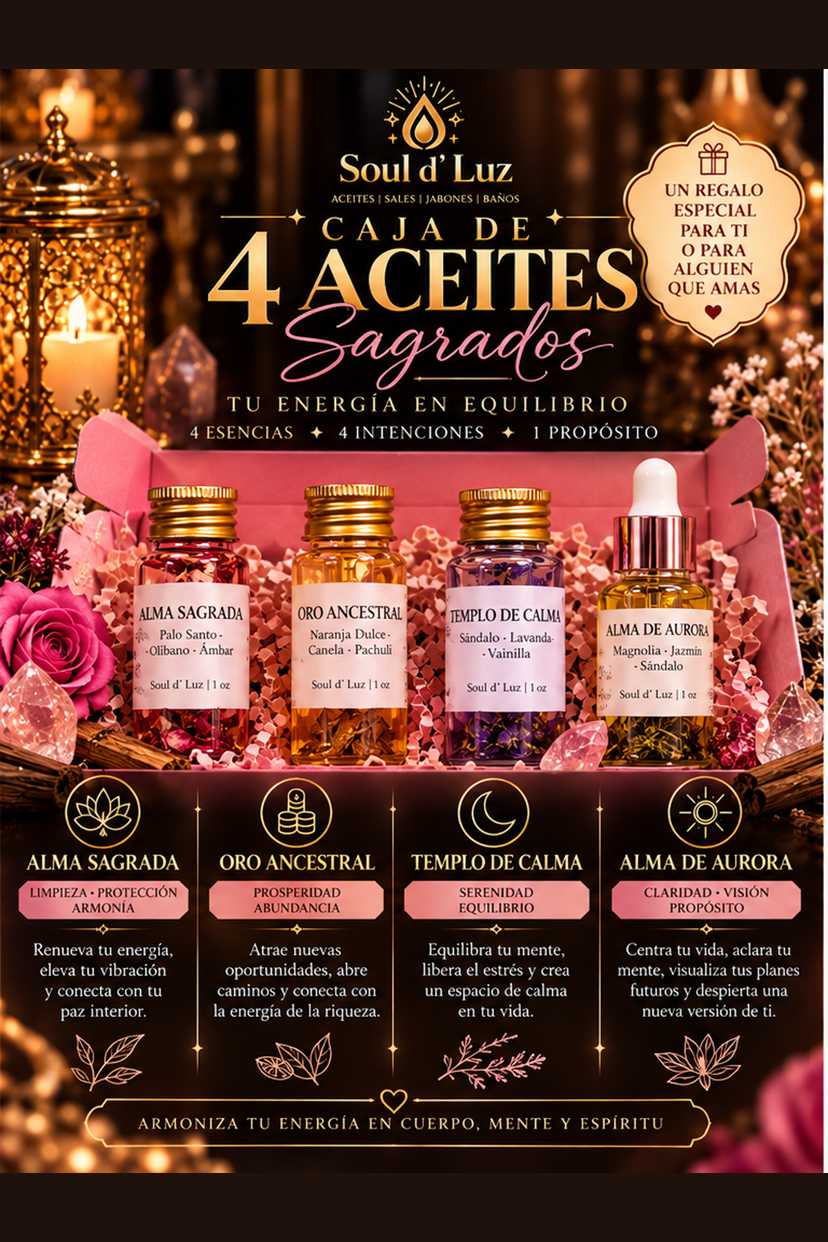 Cajita de 4 Aceites Sagrados | Edición Limitada – Soul d’ Luz