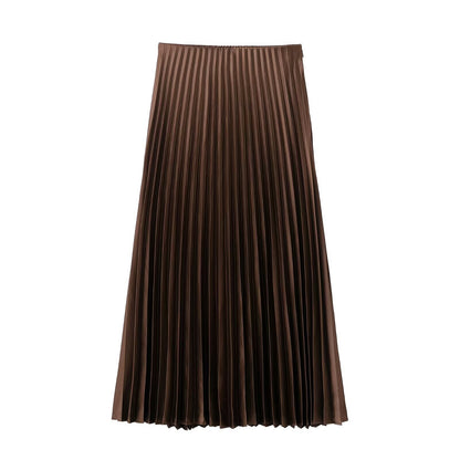 Falda Plisada Marrón | Moda Casual y Elegante para Mujer, Estilo Versátil de Media Pierna - M